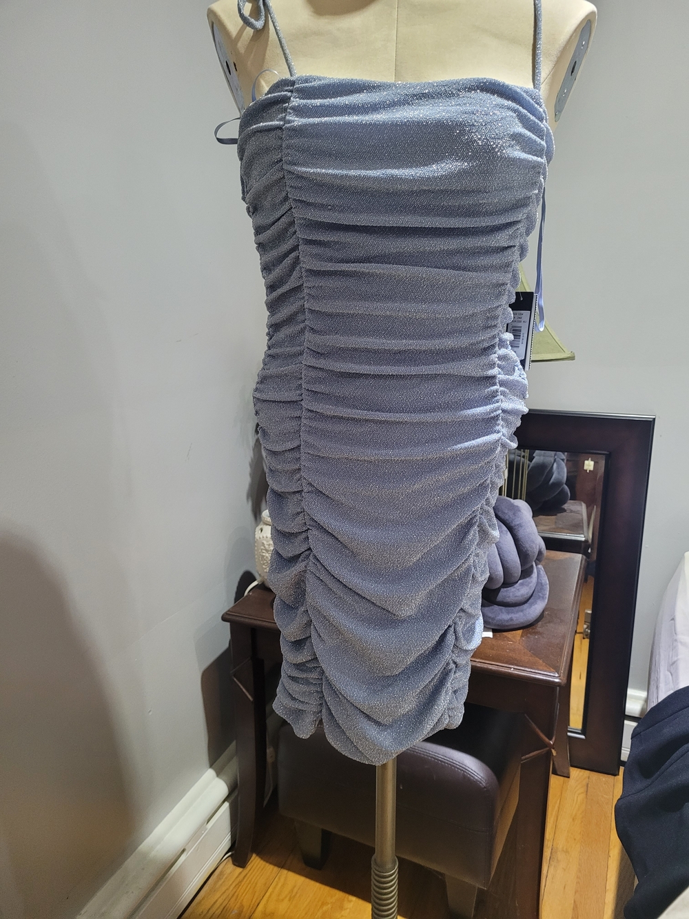 Light Baby Blue Ruched Spaghetti-strap Dress